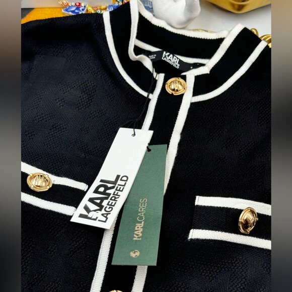 🆕KARL LAGERFELD🧿 NWT Classic Knit Dress with Embroidered Monogram, Black, Sz M - Picture 14 of 16